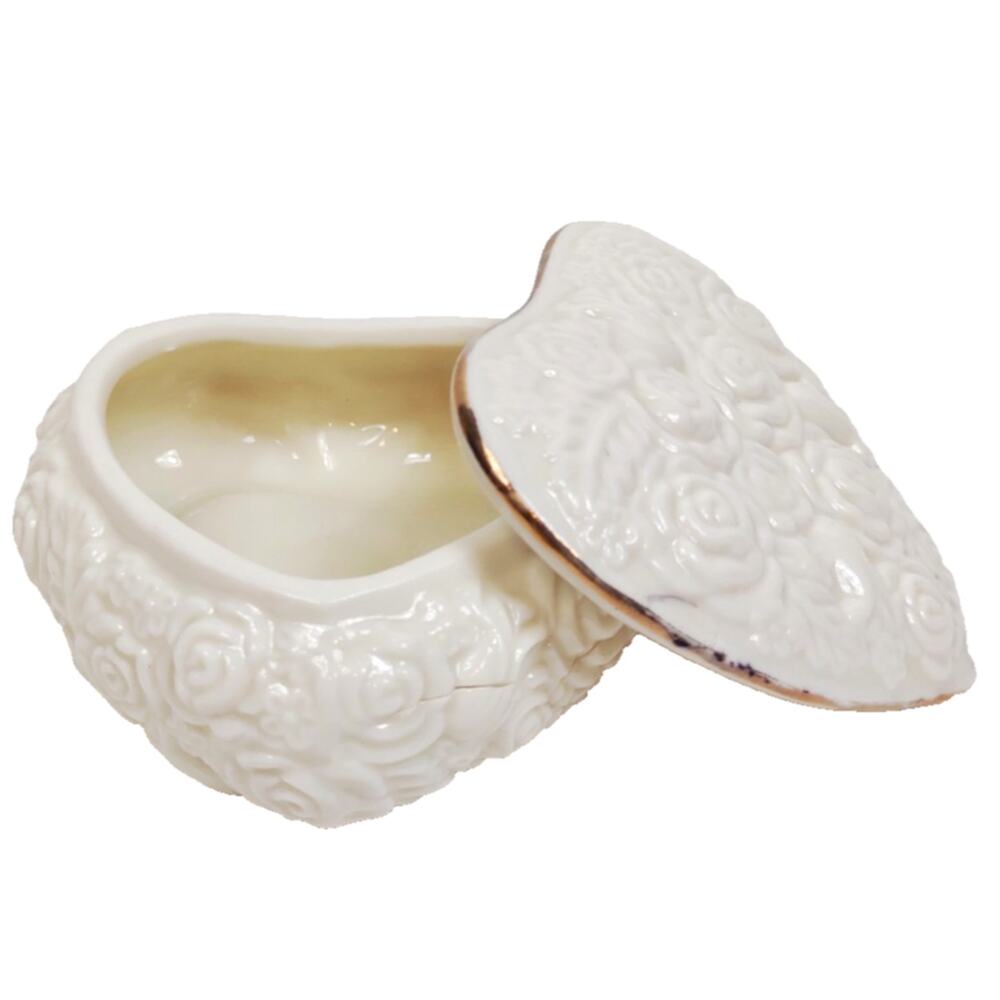 Lenox Heart Shaped Trinket Box Porcelain Ivory Flowers Roses Gold Trim Vanity